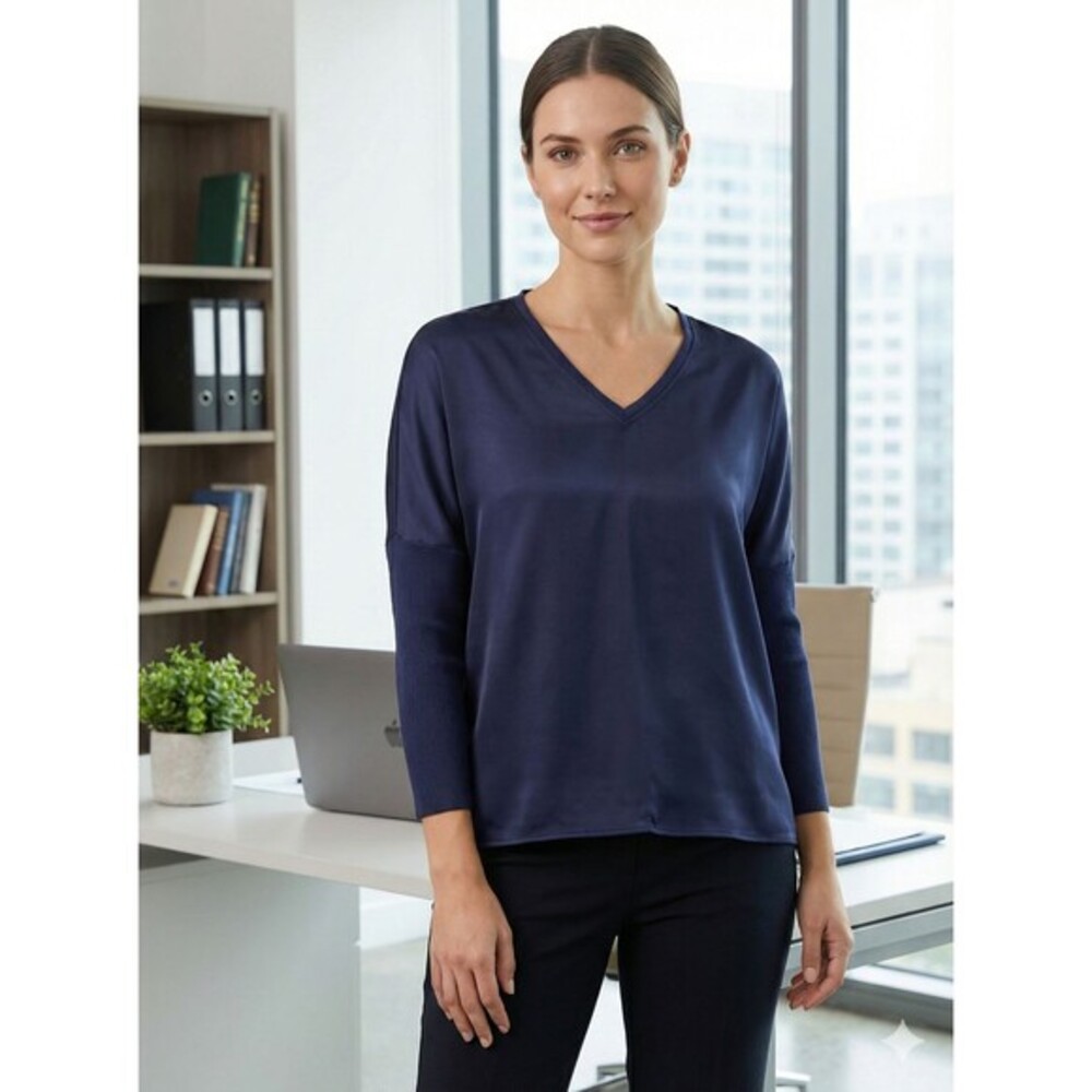 Peace of Cloth Navy Mixed Media V-Neck Top Size S – Made in NYC‎